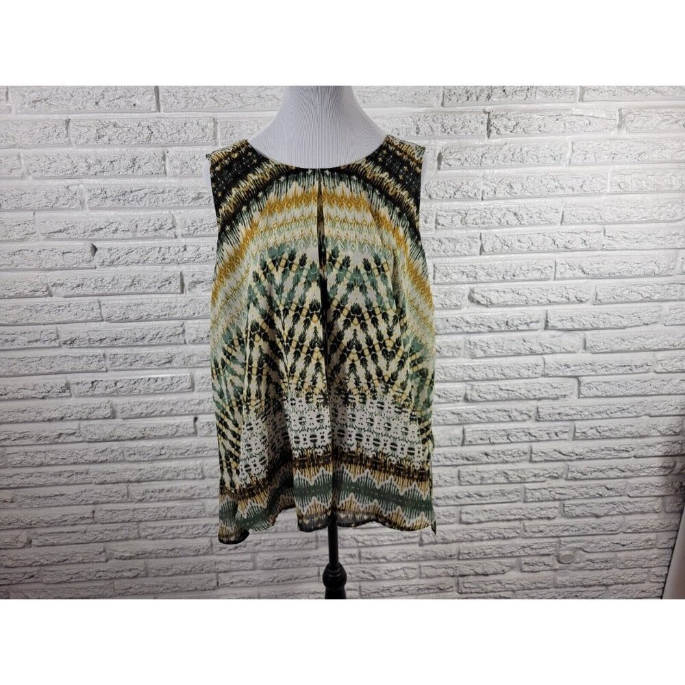 Dress Barn 2X Green Watercolor Sleeveless Swing Top Split Front WAT151XE